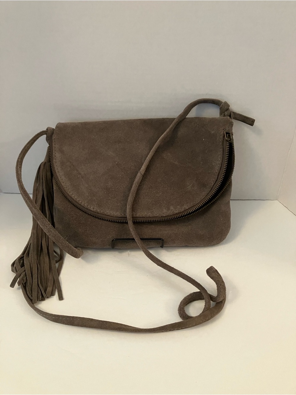 G.H. Bass & Co. Gray Suede Crossbody with Tassel